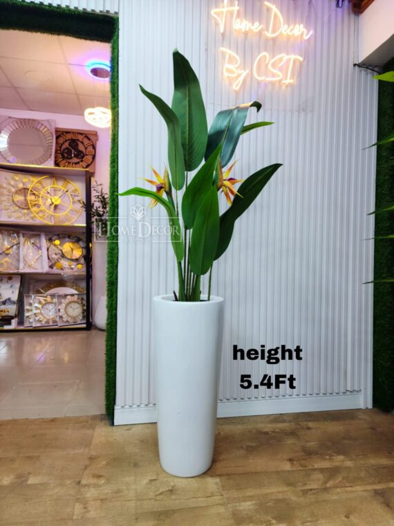 Bird of paradise with orange beaks paired with 100% fiberglass long pencil pot